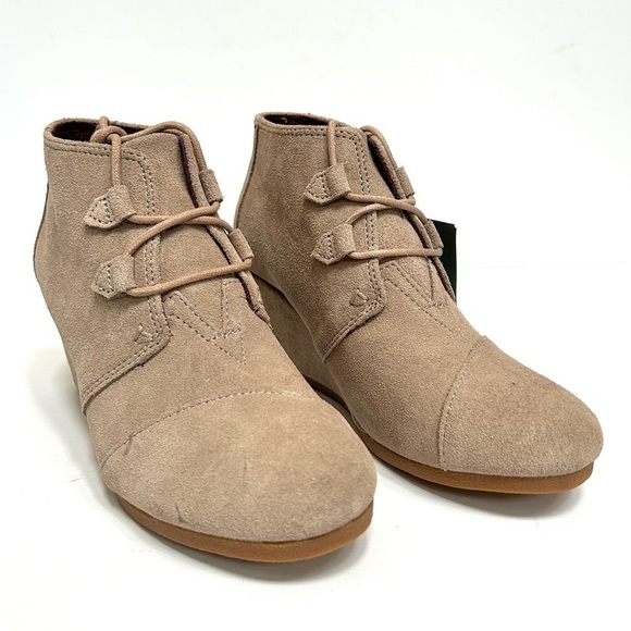 Toms Desert Wedge Lace Up Suede Ankle Boot Tan Brown Heel Shoe, Size 9 - Picture 9 of 16